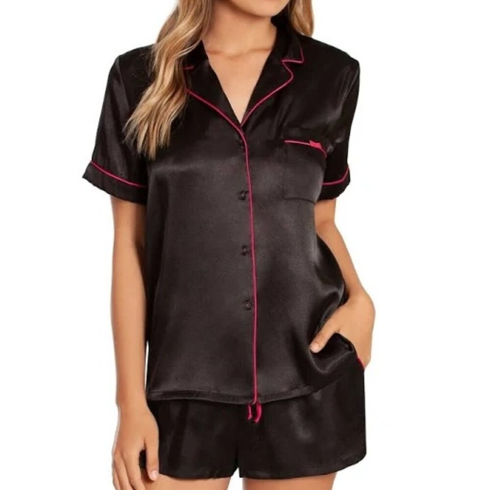 In Bloom by Jonquil Solid Satin Notch Collar Shorty Pajama Set